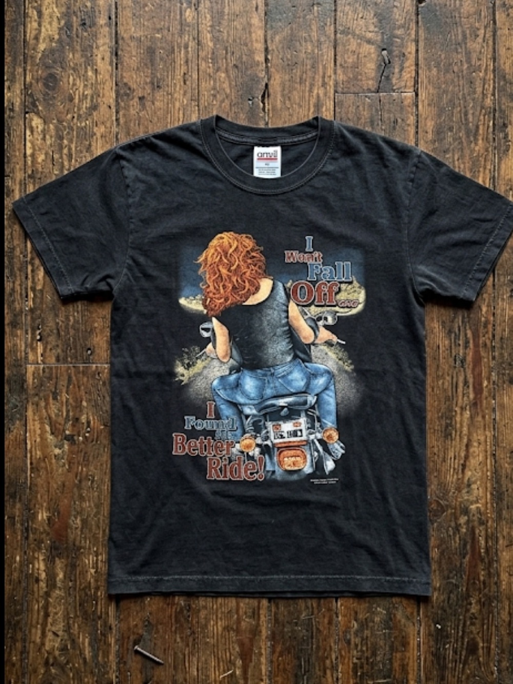Anvil Black Graphic Tee with Motorcycle Print